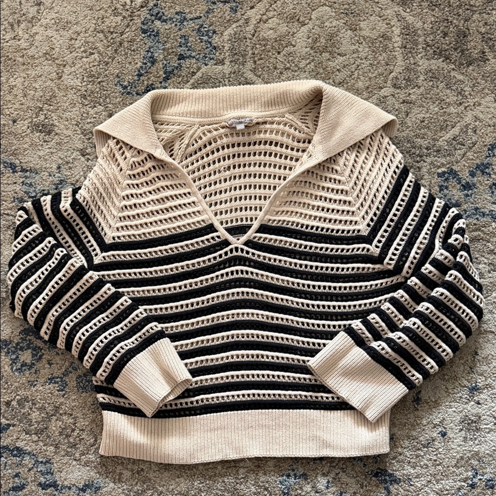 J. Crew Black and Cream V-Neck Sweater